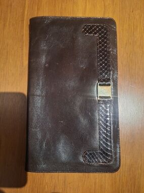 Women's Dark Brown Leather Clutch with Textured Accent